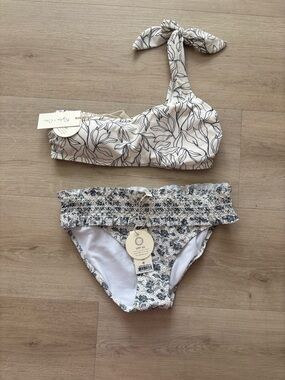Rylee + Cru Cream and Black Floral Two-Piece Bikini Xs Mix and match